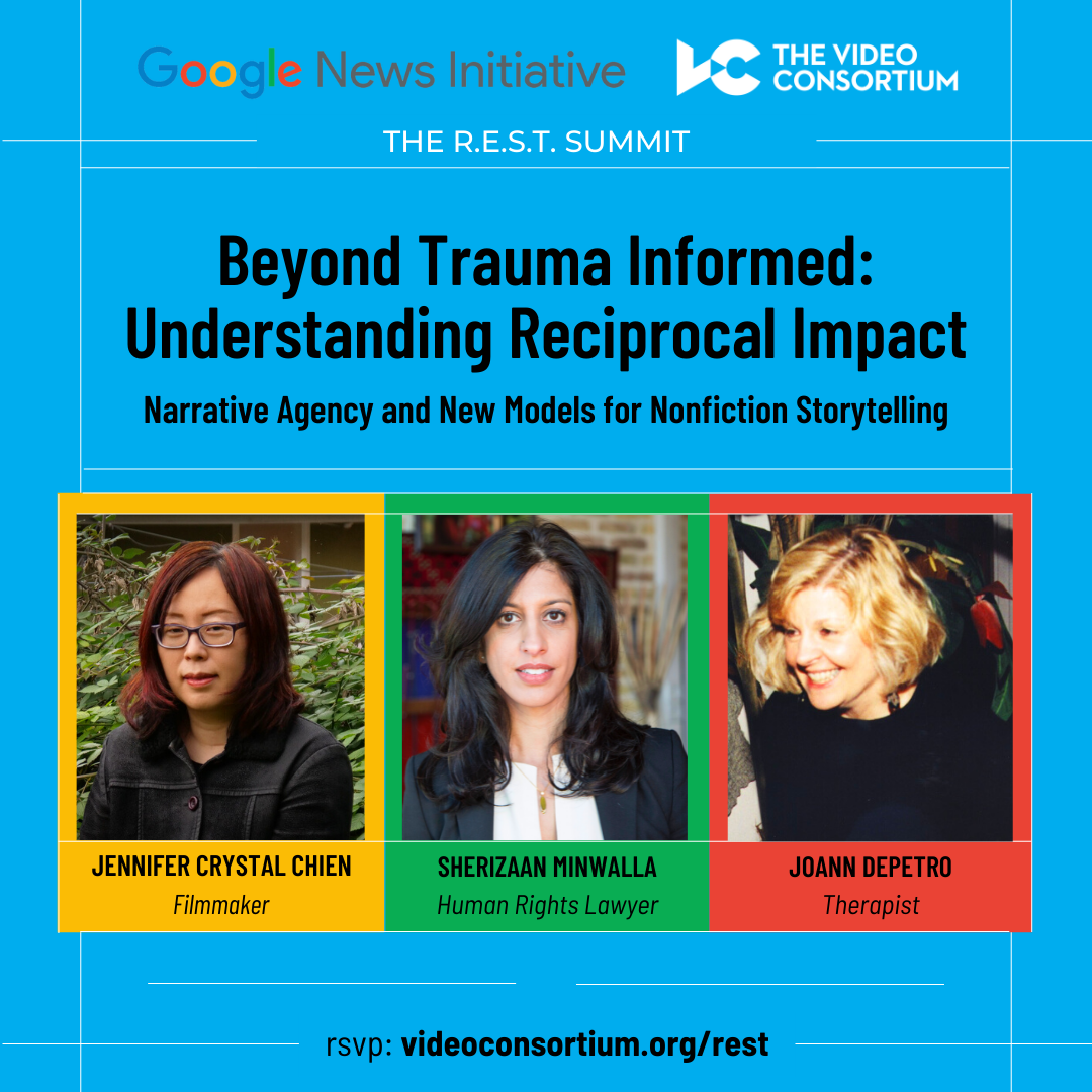 A blue flyer for the Beyond Trauma Informed: Understanding Reciprocal Impact session at The R.E.S.T. Summit